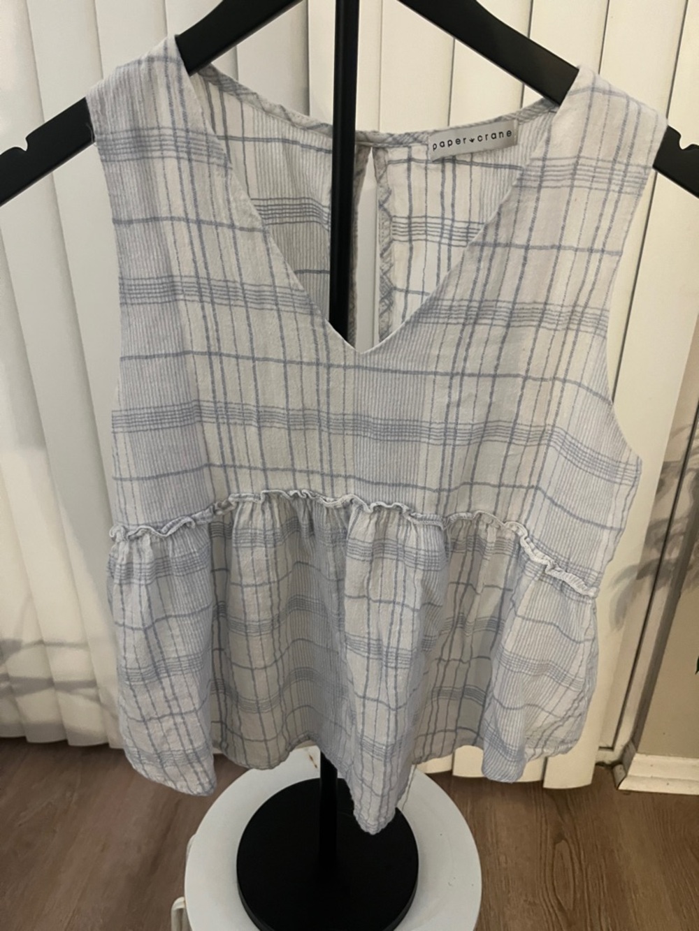 Paper Crane Light Blue and White Checked Peplum Tank